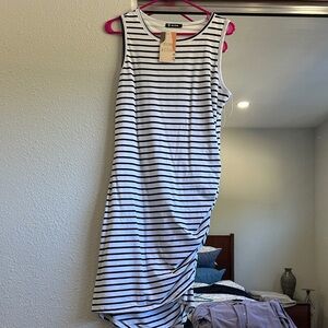Striped Asymmetrical Sleeveless Dress